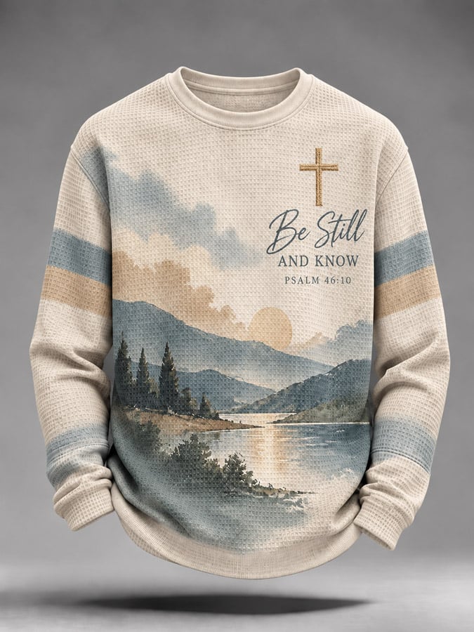 Men's Be Still And Know Psalm 46:10 Printed Waffle-Knit Top